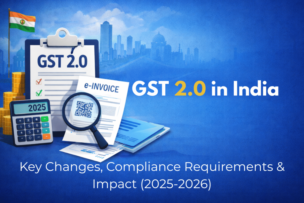 GST 2.0 compliance and taxation system in India with digital finance and business icons