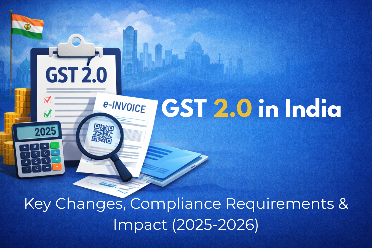 GST 2.0 compliance and taxation system in India with digital finance and business icons